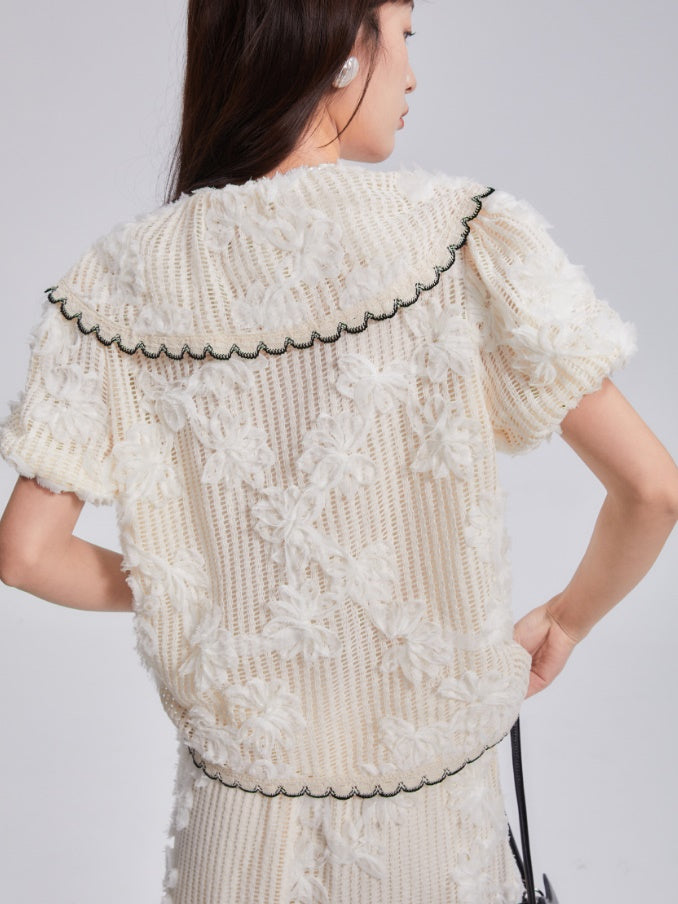 튤립 자수 레이스 셔츠 및 스커트