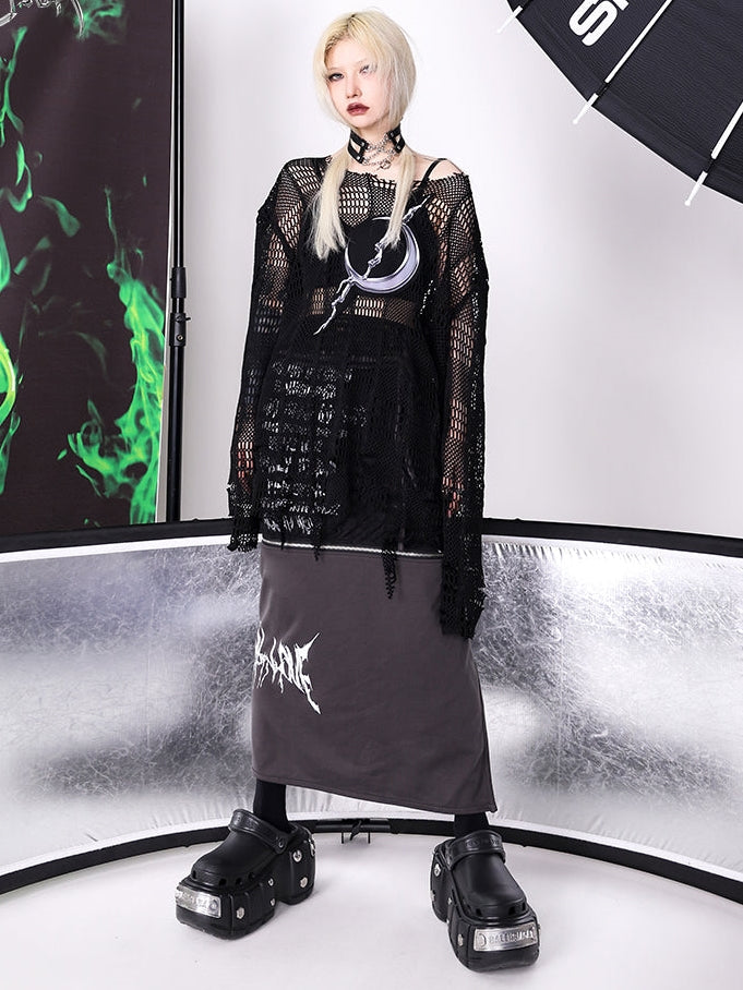 Electric Moon Patch Embroidery Mesh Shirt