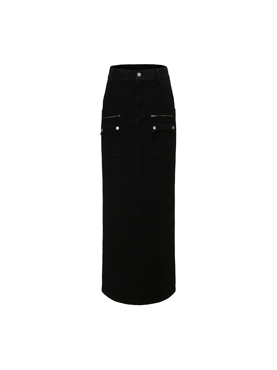 포켓 데님 맥시 저층 치마