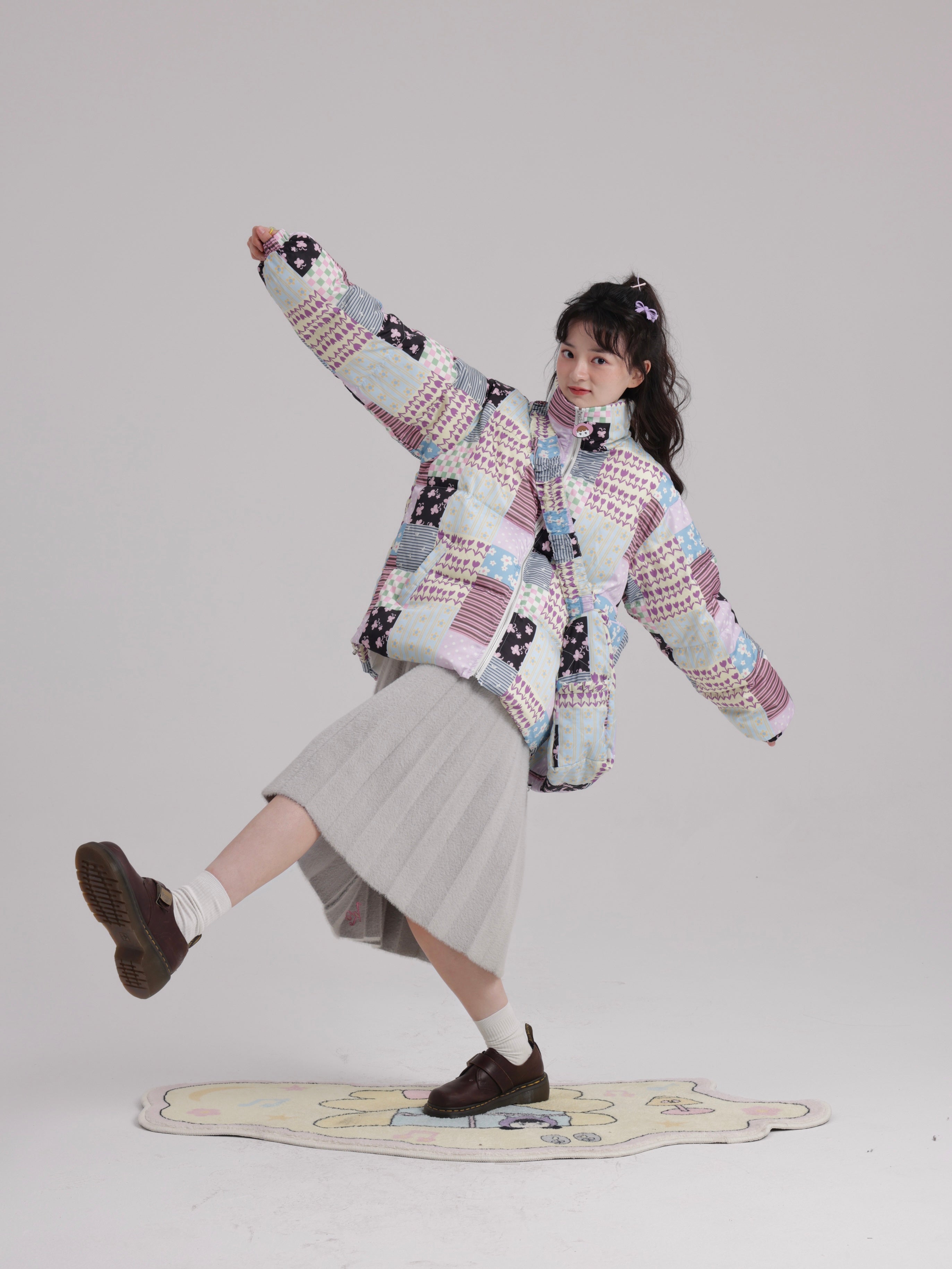 Stitching Printed Zipper Down Jacket