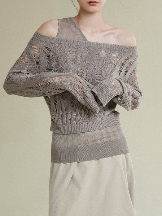 Hole Stitch Knitted Sweater Two-Piece Set