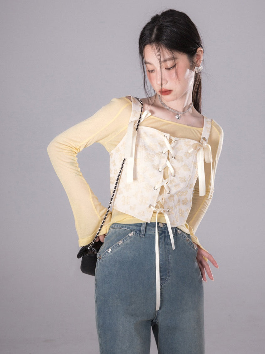 Thin Base T-shirt & Lace-up Vest Set-up