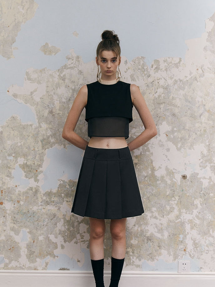 BOX-PLEATS WRAP Short Skirt
