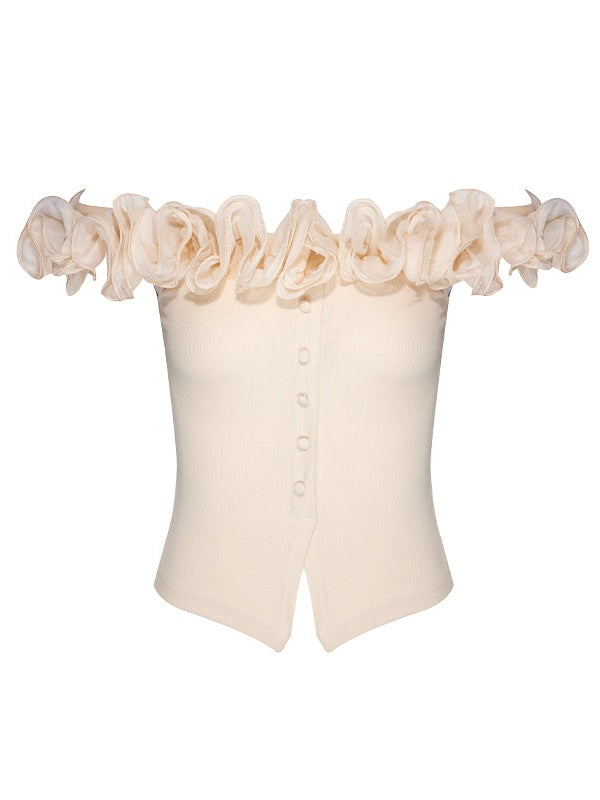 Off-Shouder-Blume Stretch Stretch Slim Top gestrickt