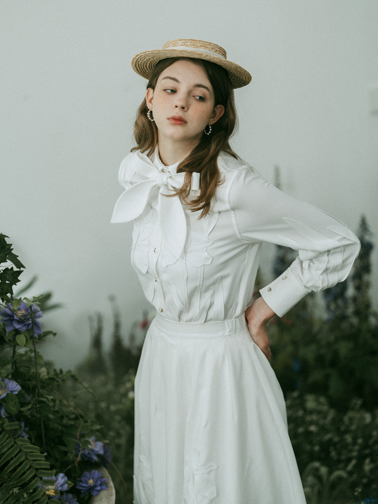 Embroidery Flower Ribbon Three-dimensional Shirt