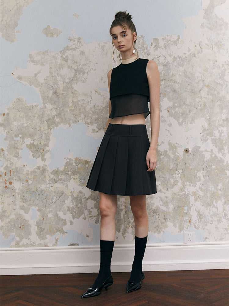 BOX-PLEATS WRAP Short Skirt