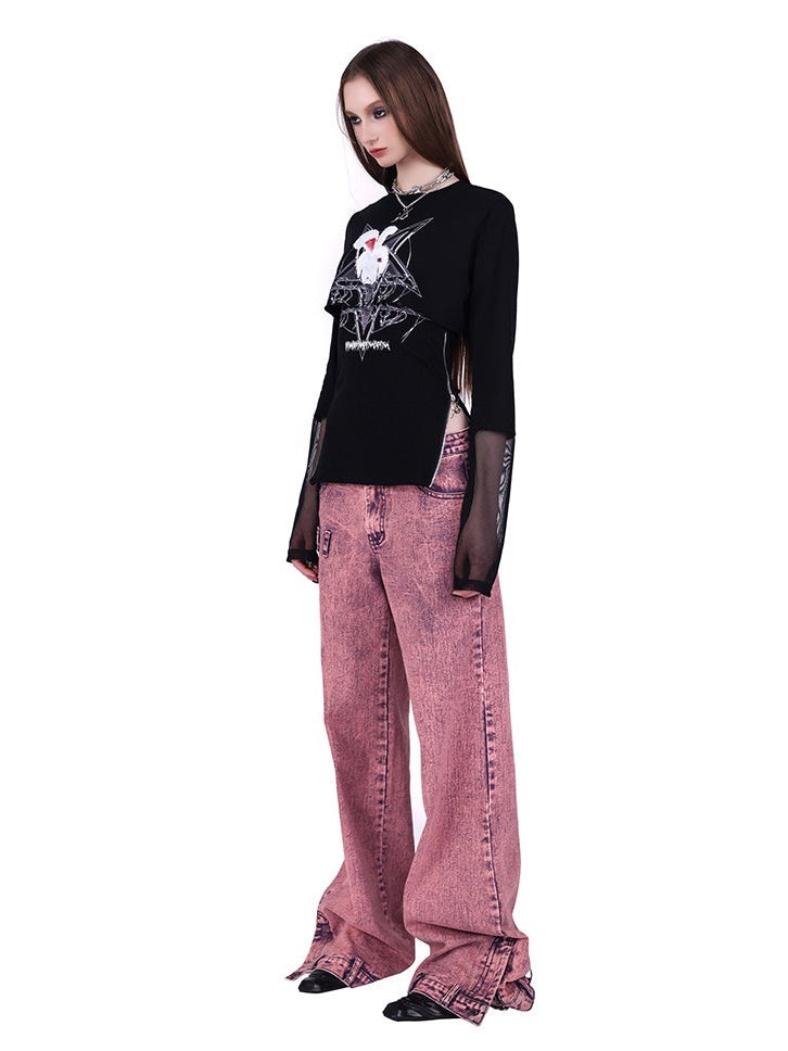 Rock Rabbit Stitching Mesh T-Shirt & Camisole Set