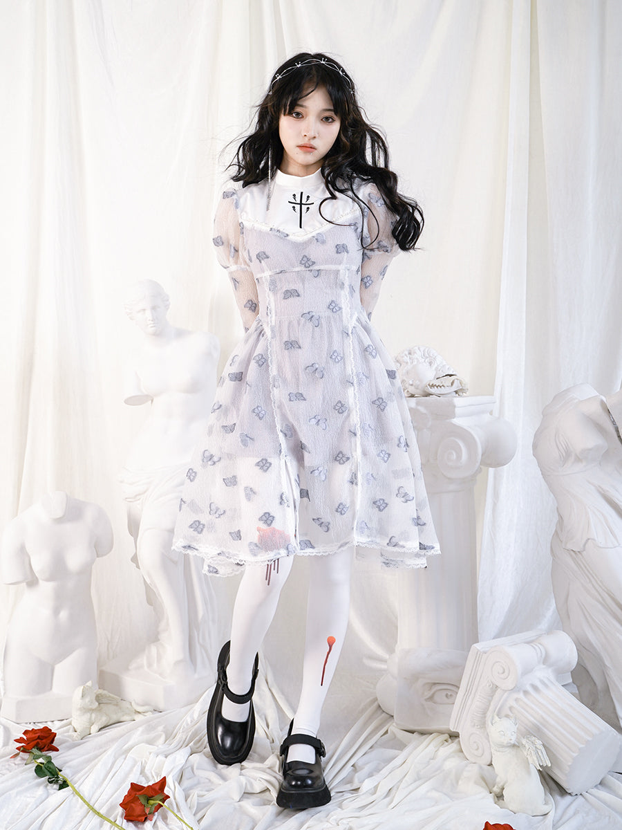 나비 교차 고딕 레이스 플레어 깎아 지른 일체형