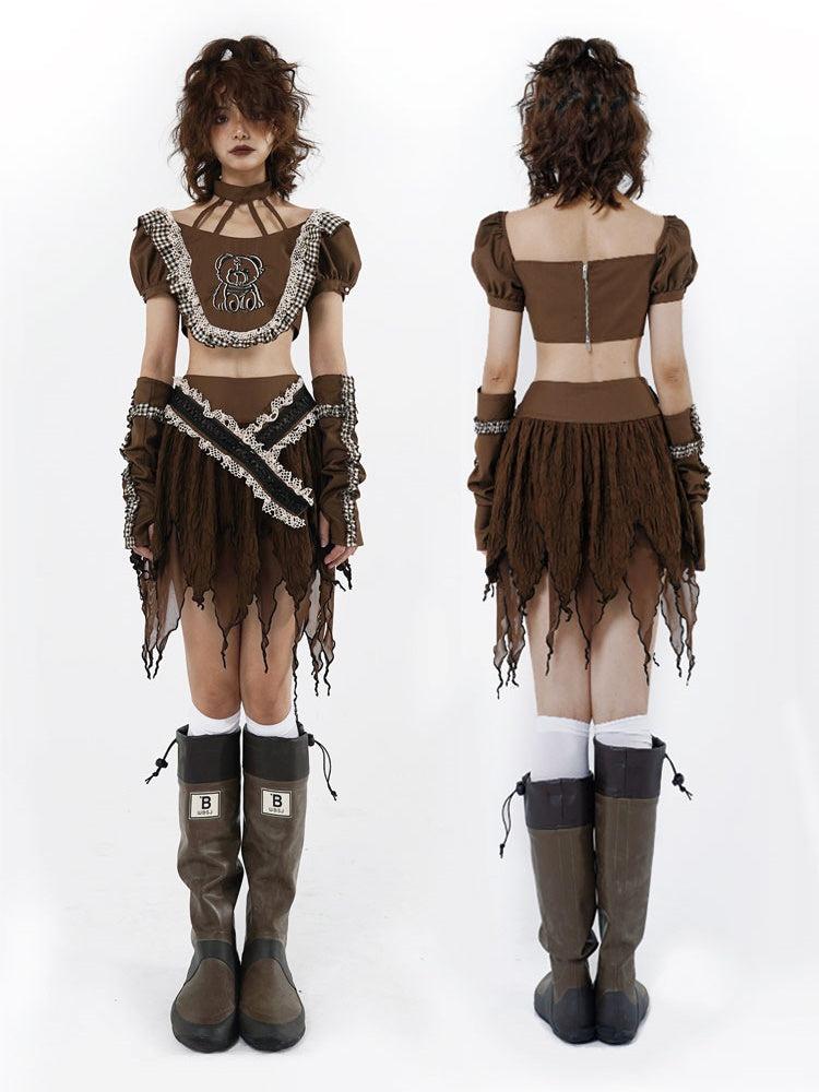 Puff Sleeve Short Top & Arm Warmer