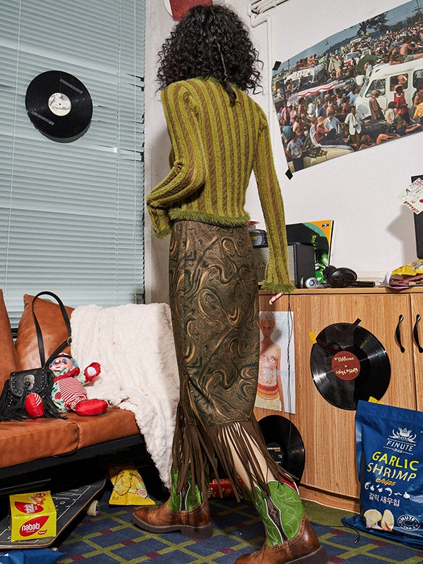 Retro V-Neck-Strickjacke