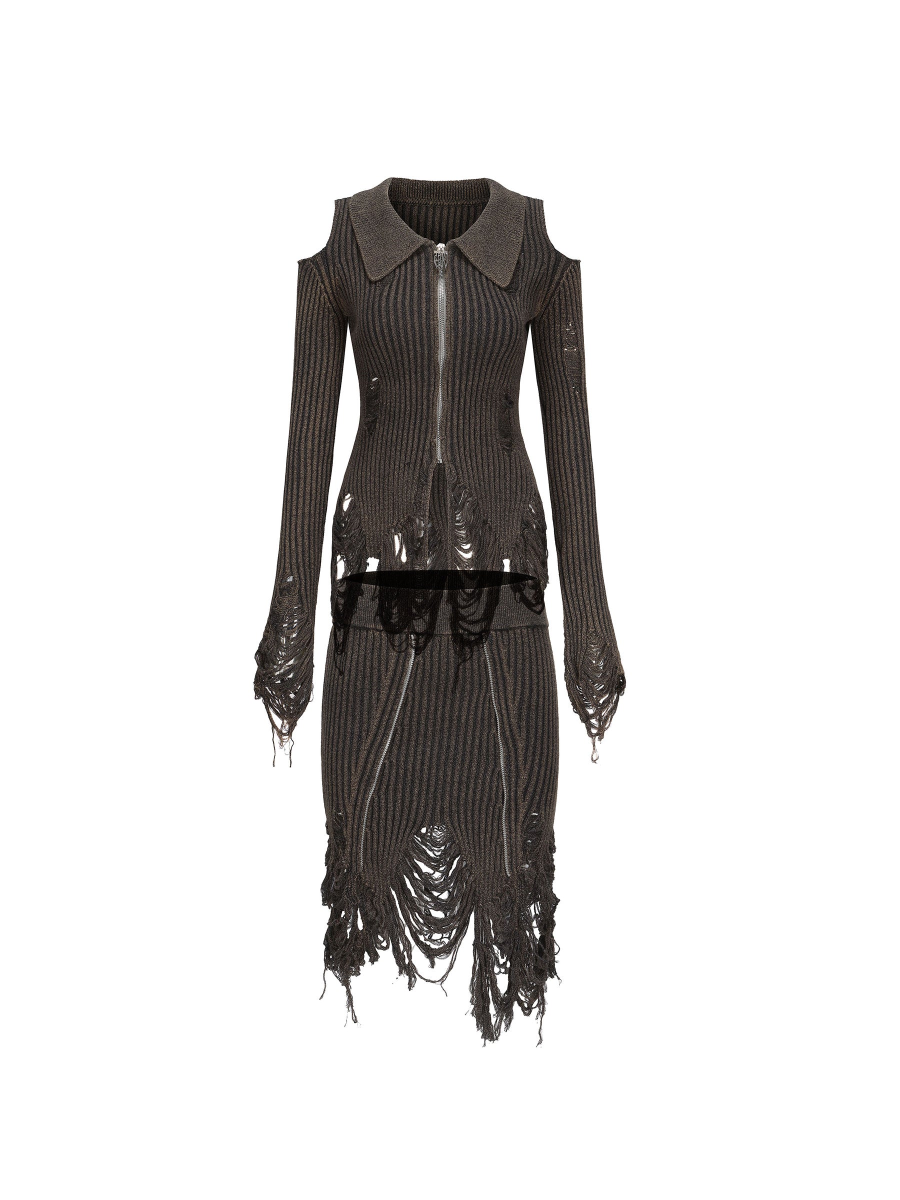 DAMAGE TASSEL NICHI OPEN-SHOUDER TOPS & SKIRT