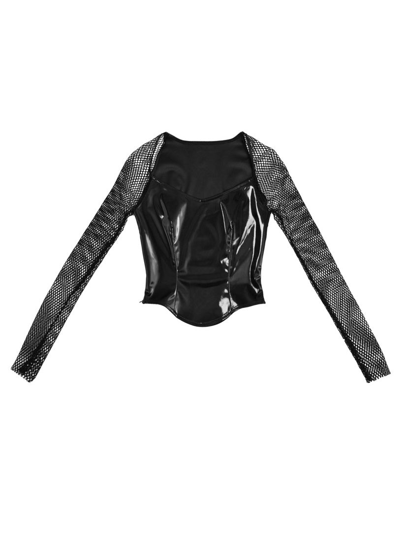 Gothic Leather Mesh Belt Tops