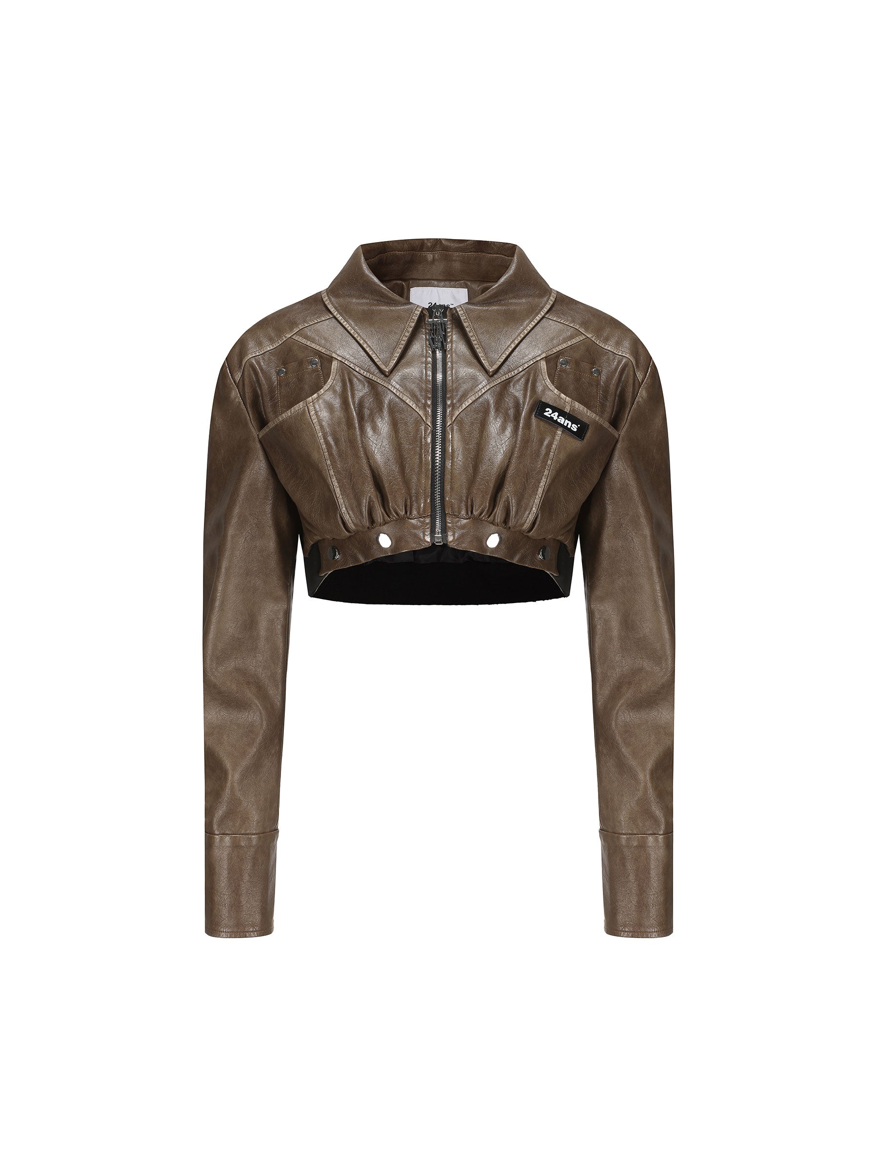 2way Leather Mix Nichi Cool Cropped Tops
