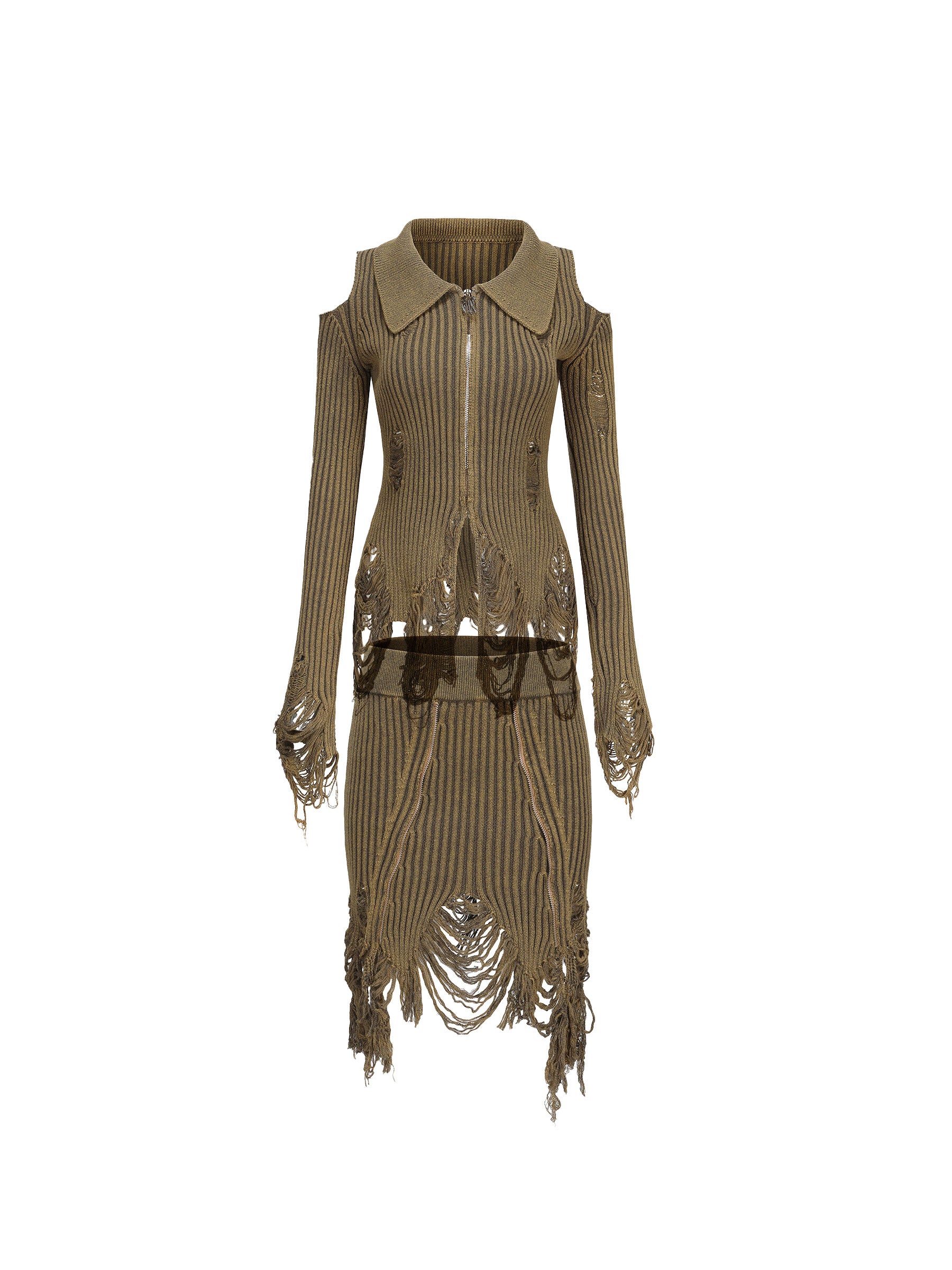 DAMAGE TASSEL NICHI OPEN-SHOUDER TOPS & SKIRT