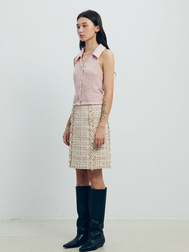 Wool-blend tweed skirt