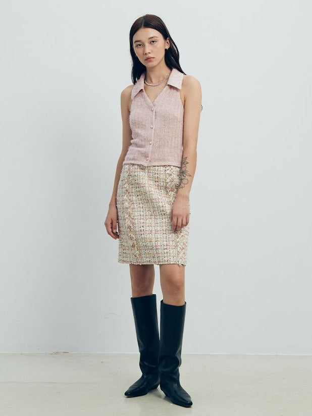 Wool-blend tweed skirt
