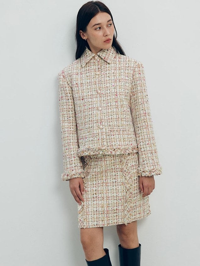 Wool-blend tweed skirt