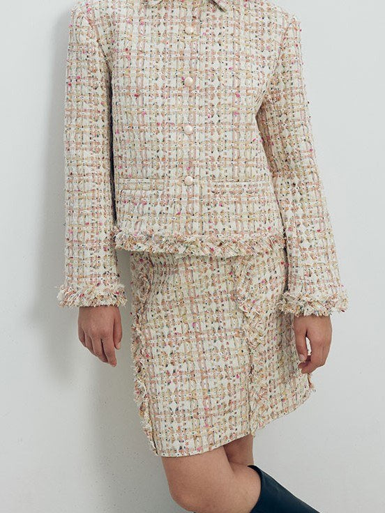 Wool-blend tweed skirt