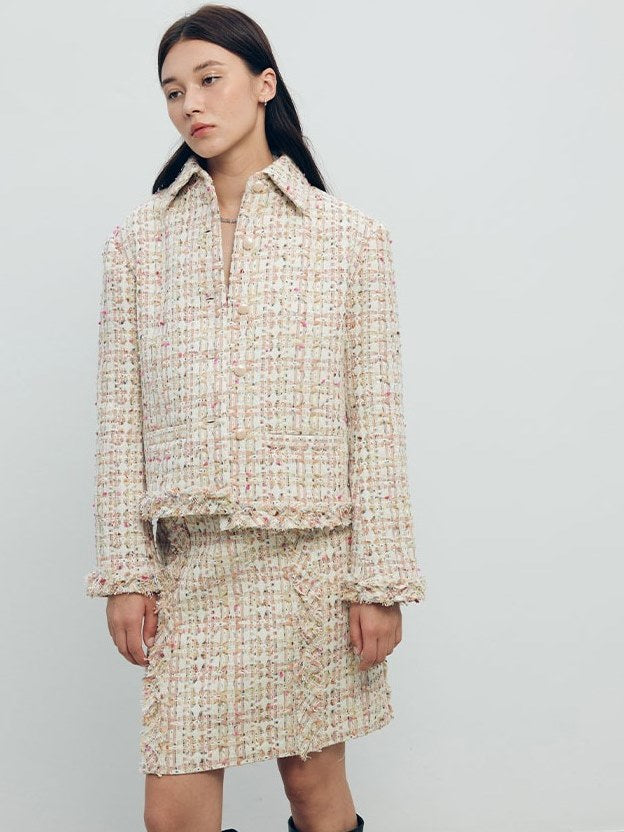 Wool-blend tweed skirt