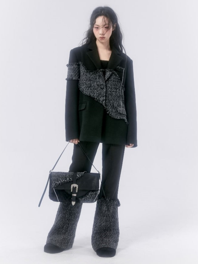 Tweed Stitching Bootcut Pants