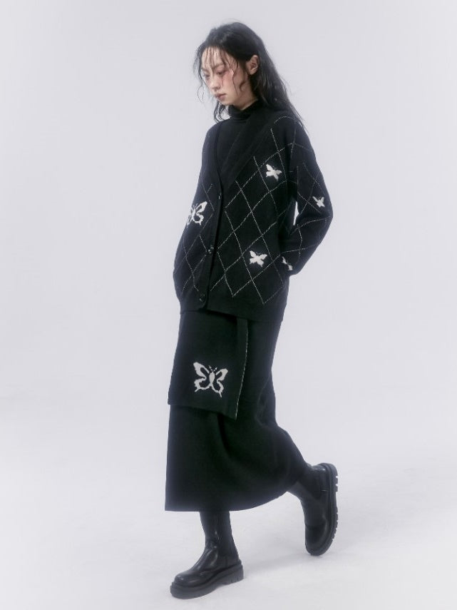 Rhombus karierter Schmetterling Strickjacke & Mufffler