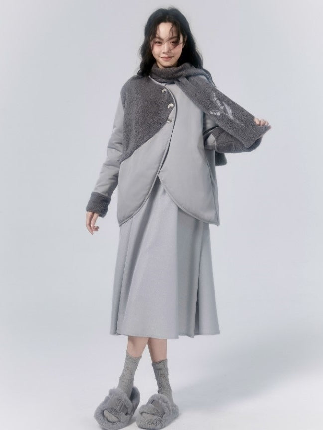 Cotton NO-COLLAR JACKET & MUFFLER