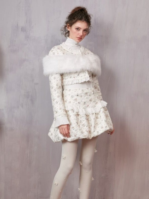 Veste courte et jupe courte en coton floral sans col