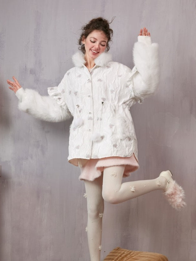 꽃 모자이크 모피면 재킷