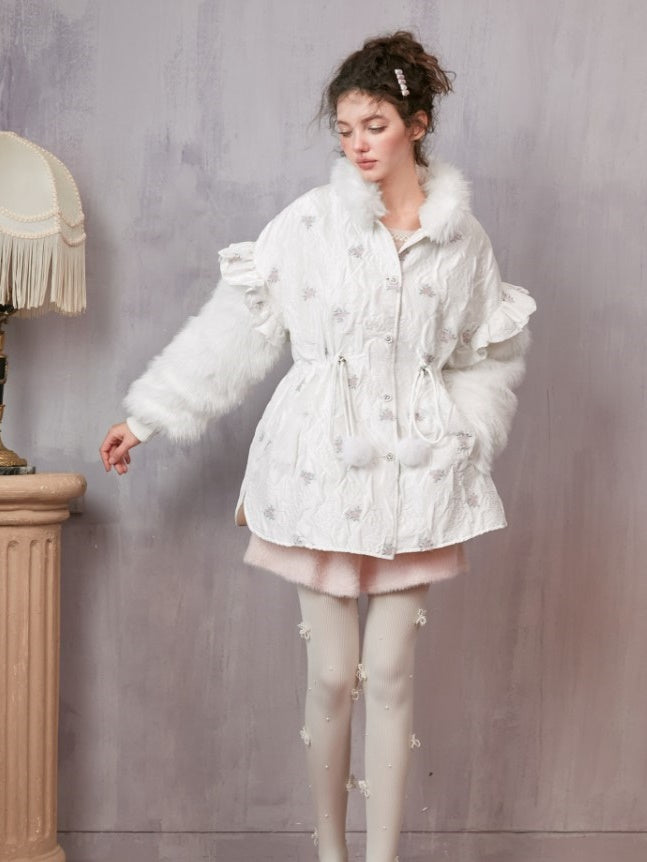 꽃 모자이크 모피면 재킷