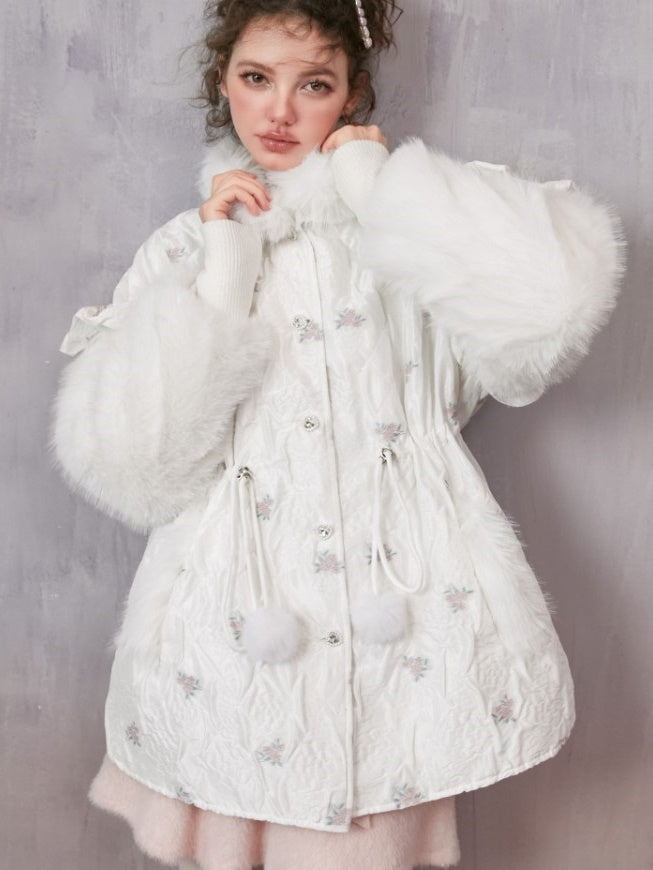 꽃 모자이크 모피면 재킷