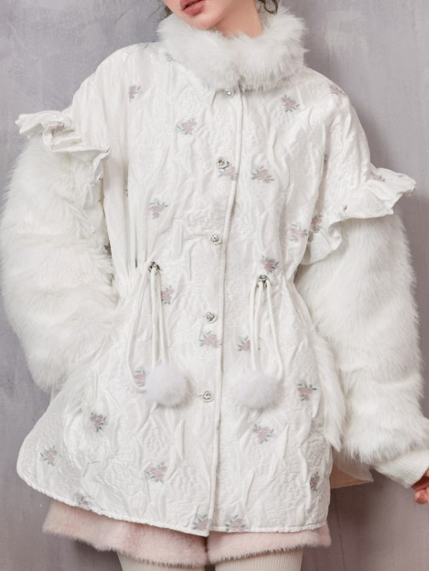 꽃 모자이크 모피면 재킷