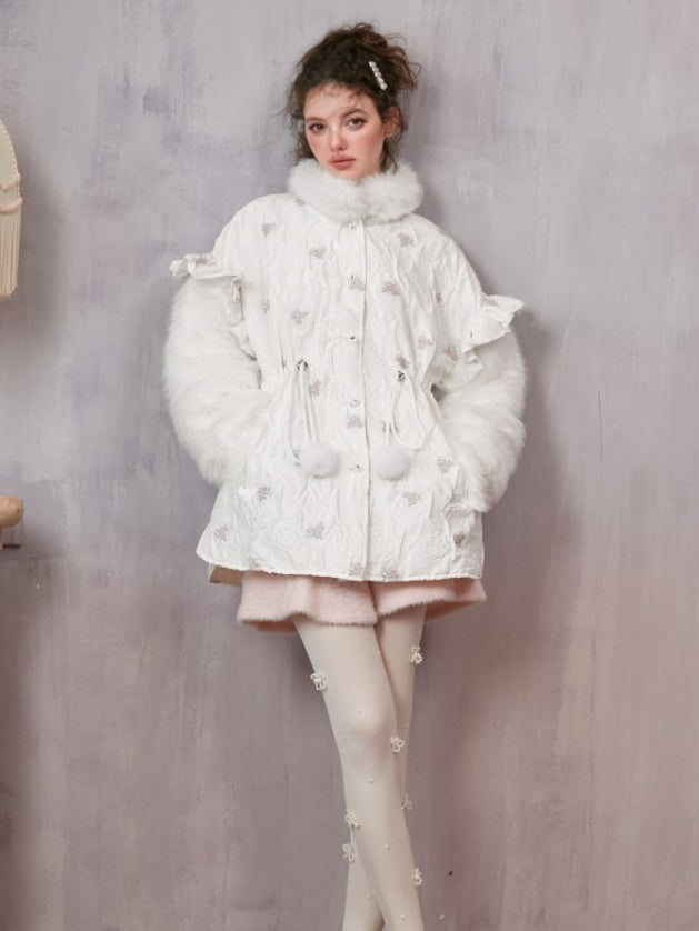 꽃 모자이크 모피면 재킷