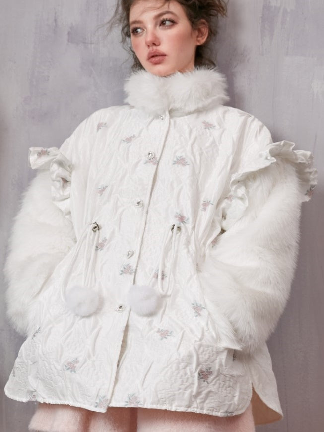 꽃 모자이크 모피면 재킷