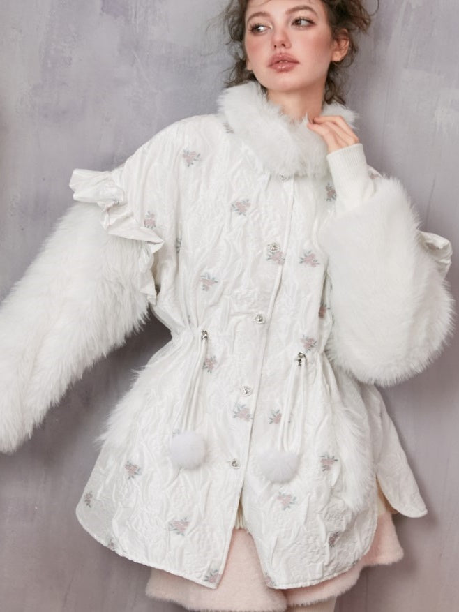 꽃 모자이크 모피면 재킷