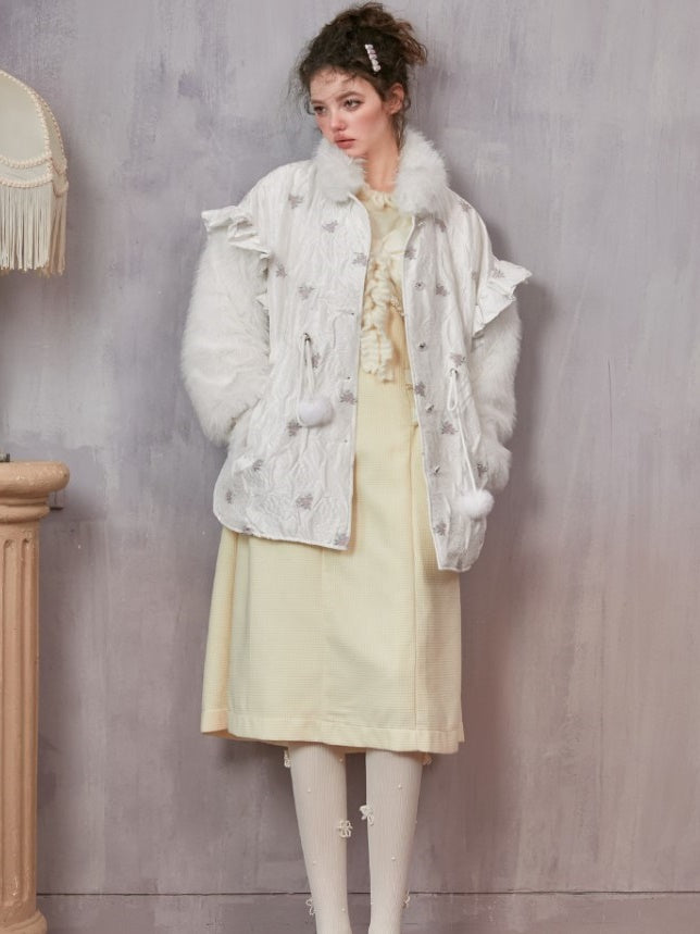 꽃 모자이크 모피면 재킷