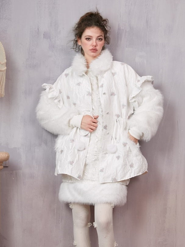 꽃 모자이크 모피면 재킷