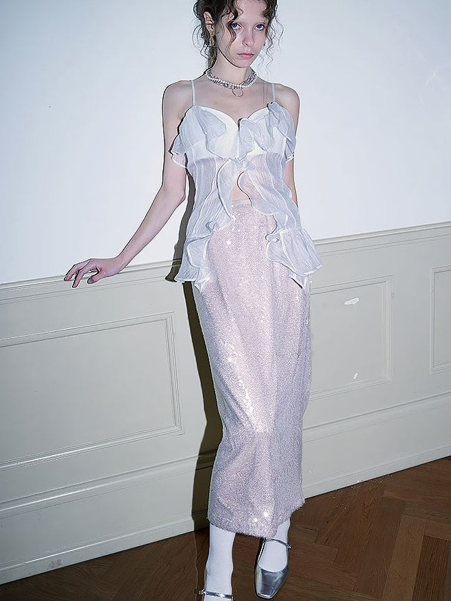 Pearless Cent Sequins SHIMMERING STRAIGHT SKIRT