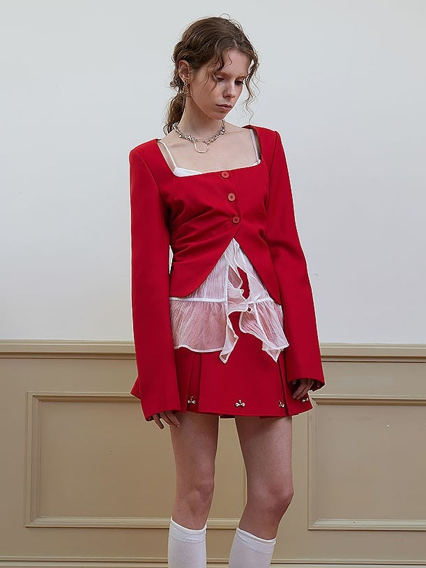 SQUARE COLLAR SHIRRING WAIST JACKET