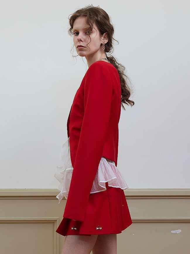 SQUARE COLLAR SHIRRING WAIST JACKET