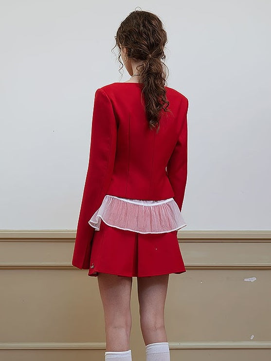 SQUARE COLLAR SHIRRING WAIST JACKET