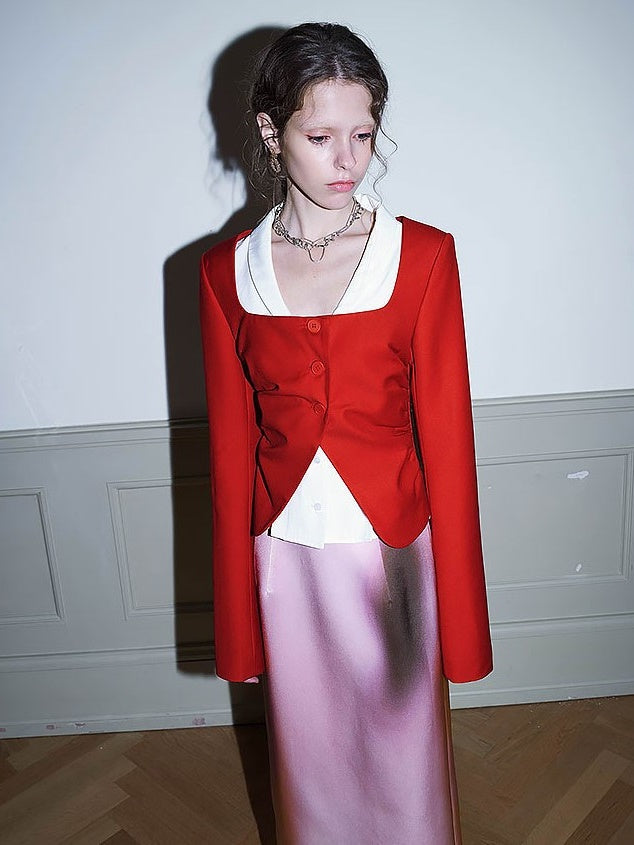 SQUARE COLLAR SHIRRING WAIST JACKET