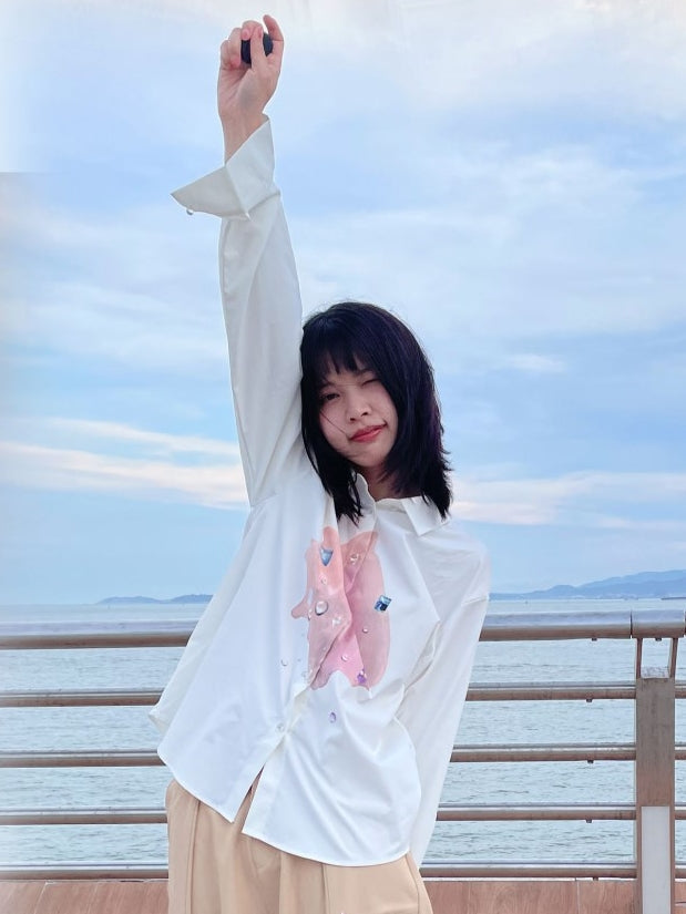 Muschel bedrucktes, weißes weißes Hemd