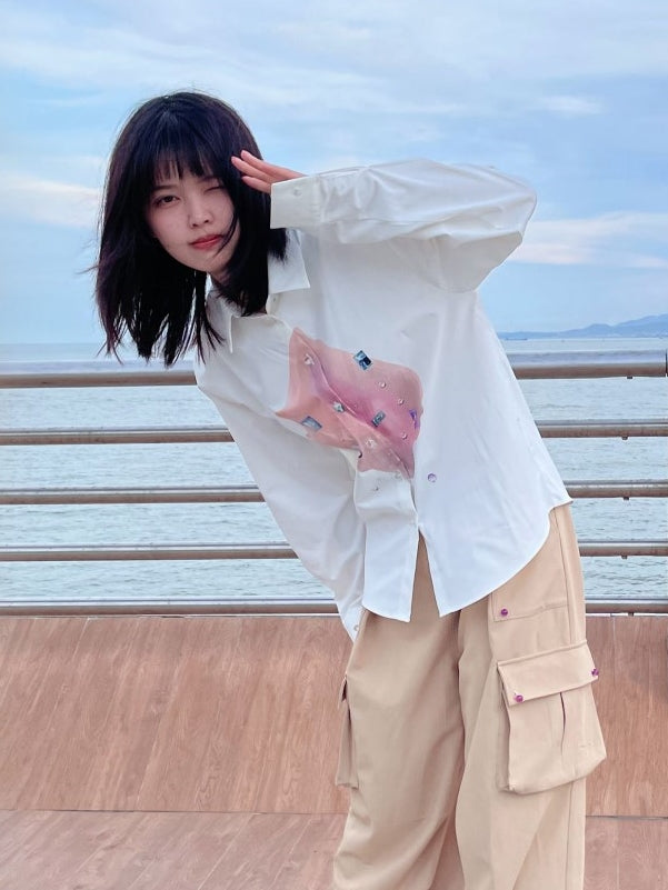 Muschel bedrucktes, weißes weißes Hemd