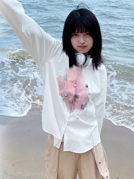 Muschel bedrucktes, weißes weißes Hemd