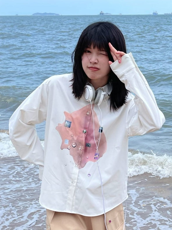 Muschel bedrucktes, weißes weißes Hemd