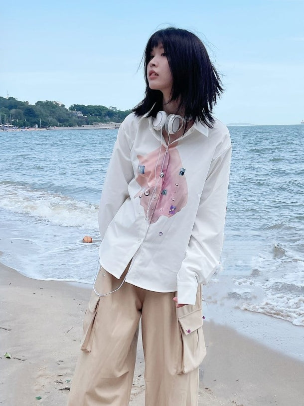 Muschel bedrucktes, weißes weißes Hemd