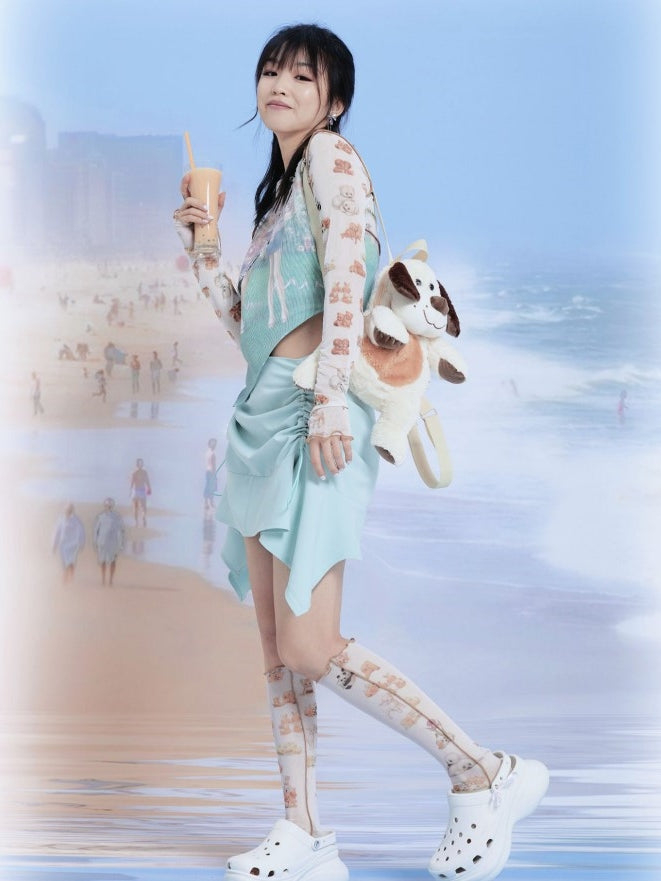 Animal Print Mesh Sleeve Showder Pads