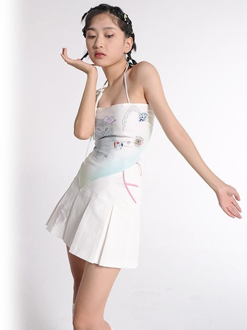 Cat Print Square Scarf Backles Sling