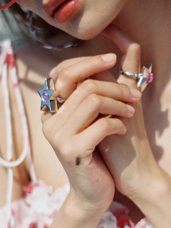 Corundum Three-dimensional Five-pointed Star Ring