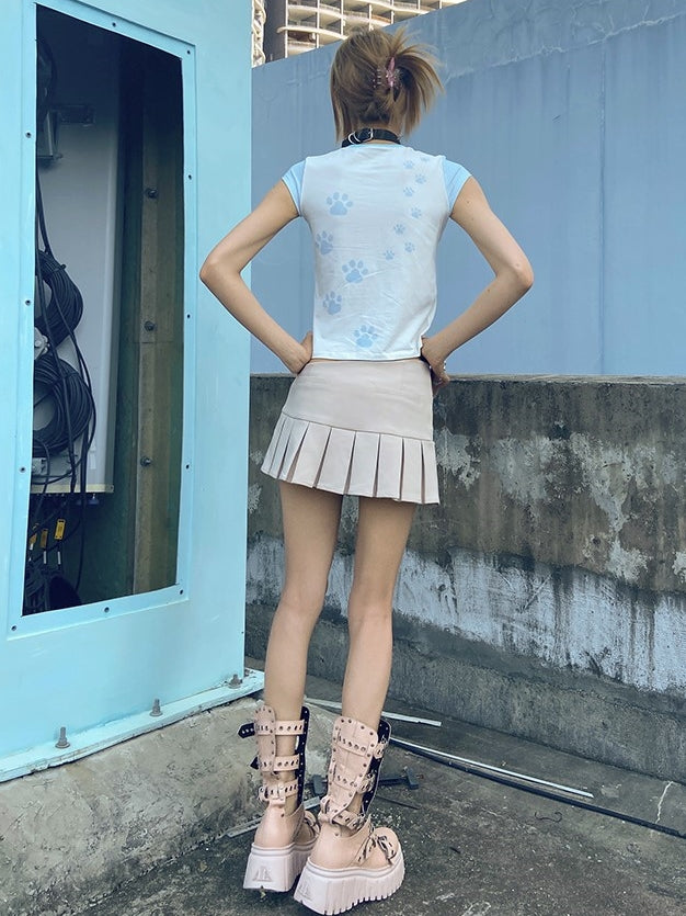 고양이 프린트 짧은 슬리브 티셔츠